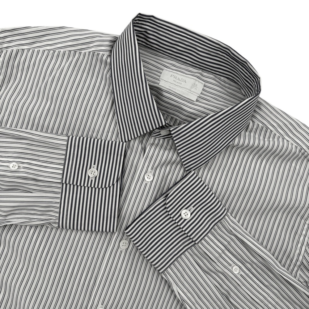 Prada Milano Button Down Shirt Blue White Striped Cotton Mens Sz 44/ 17.5 Italy
